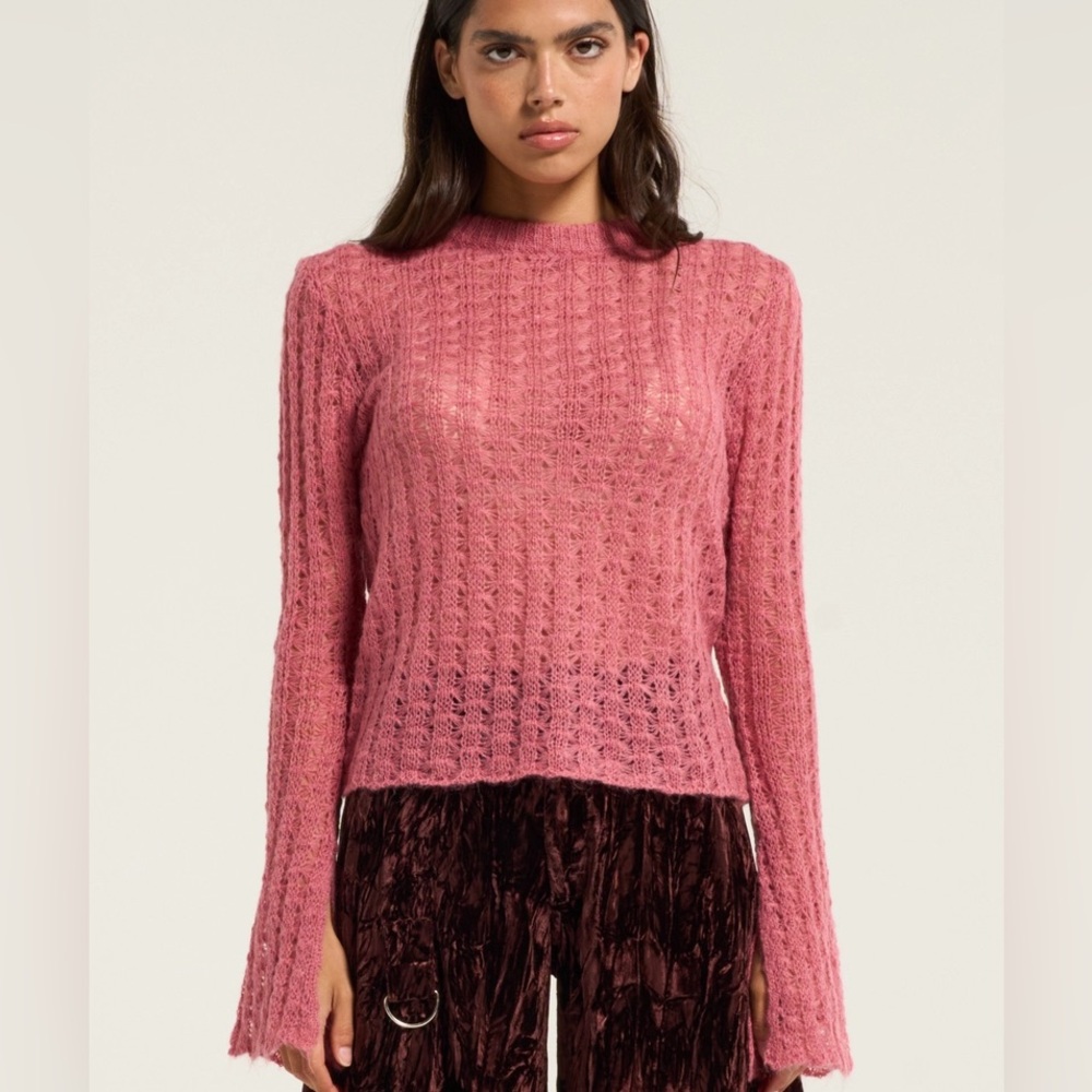 NWT! VIAVIA Pointelle Sweater In Rose Pink $158 Size Small